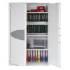 phoenix fire ranger 1514 s1 safe with doors opening to show shelves holding files a laptop and boxes