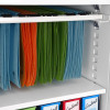Phoenix fire commander 1914 key lock with hanging files in blue, green, and orange hanging inside a white cabinet