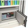 phoenix fire commander pro fs1921 electronic lock showing the data insert open with storage space containing tapes and a CD