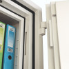 Close up of hinges on the phoenix fire commander pro fs1921 electronic lock showing door frame and seal
