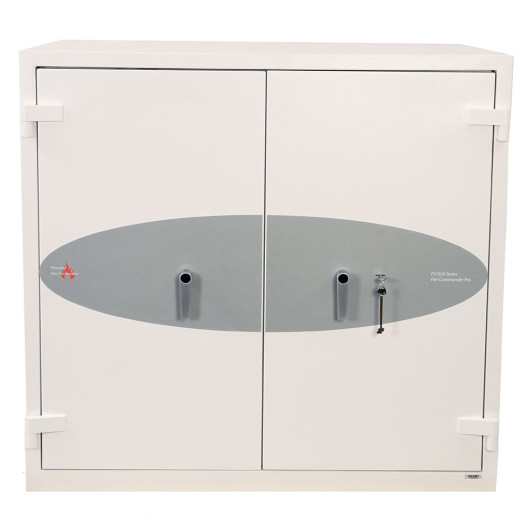 cream safe with doors closed and key in lock