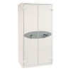 angled view of the phoenix fire commander pro fs1922 electronic lock showing keypad and handles on a white metal cabinet