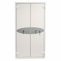 Front view of the phoenix fire commander pro fs1922 key lock on a closed white metal cabinet door