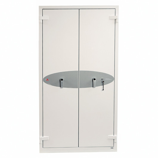 Front view of the phoenix fire commander pro fs1922 key lock on a closed white metal cabinet door