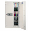 phoenix fire commander pro fs1922 key lock cabinet with one door open showing shelves with files and a laptop