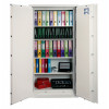 open phoenix fire commander pro fs1922 key lock cabinet showing shelves with folders and boxes inside