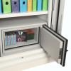 phoenix fire commander pro fs1923 electronic lock with compartment door open showing cassette tapes and discs inside