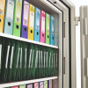 phoenix fire commander pro fs1923 electronic lock with shelves holding colourful hanging box files and binders inside