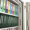 phoenix fire commander pro fs1923 key lock with shelves holding hanging box files and colourful folders inside