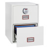 phoenix world class vertical fire file 2252 safe with bottom drawer open showing hanging files inside