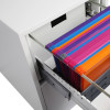Phoenix world class vertical fire file electronic lock showing a sliding drawer with colourful hanging file folders inside