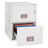 phoenix world class vertical fire file 2252 safe with one drawer open and filing folders visible inside