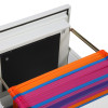 Back of door showing part of the phoenix world class vertical fire file key lock with colourful hanging files inside