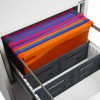 Phoenix world class vertical fire file key lock with colourful lateral files inside an open drawer