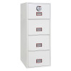 phoenix world class vertical fire file 2254 safe shown from an angled view with four drawers and a keypad lock on top drawer