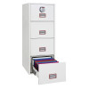 phoenix world class vertical fire file 2254 safe with the bottom drawer open showing coloured hanging files inside