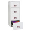 phoenix world class vertical fire file 2254 safe with the bottom drawer open showing colourful hanging files inside