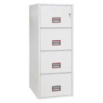 phoenix world class vertical fire file 2254 safe shown from the front on a white background with four drawers and key lock