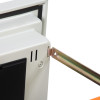 phoenix world class vertical fire file key lock showing a metal bracket attached to a white surface with a black component nearby