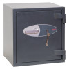 Phoenix Mercury HS2051 security safe shown from an angled view with handle and key inserted in the lock