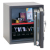 phoenix mecury hs2051 security safe with door open showing contents including currency, passport, camera and documents