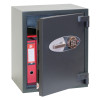Phoenix Mercury HS2052 security safe with the door ajar showing a red file folder inside