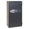 angled view of a dark grey phoenix mercury hs2054 security safe with keypad and handle on the front