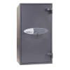 Pshs2055K Phoenix Mecury Security Safe Front showing closed grey safe with key lock and handle