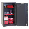 phoenix elara hs3553 security safe with door fully open showing three shelves and stored items inside