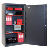 phoenix elara hs3555 security safe open showing shelves with files, boxes, a laptop, and other items inside