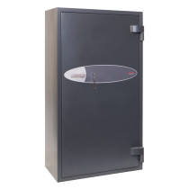 angled view of the phoenix elara hs3555 security safe showing the closed front door and handle