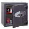 phoenix planet hs6071 security safe with the door ajar showing contents inside including a passport and watch