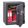 phoenix planet hs6072 security safe with door open showing contents including files and boxes inside