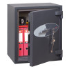 phoenix planet hs6072 security safe with the door ajar showing two red folders and a watch inside