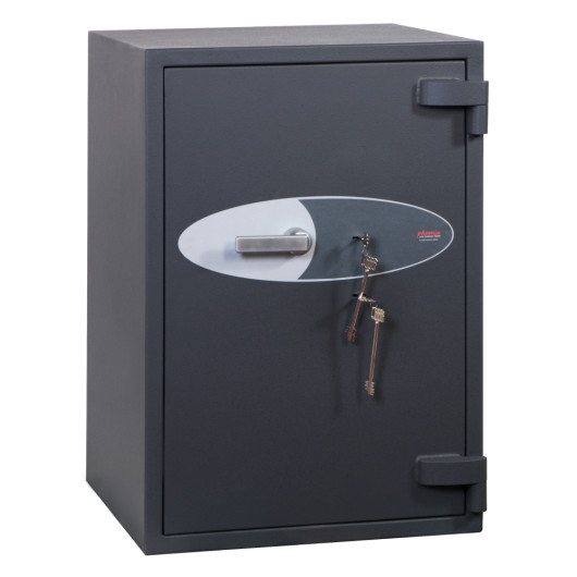 phoenix planet hs6073 security safe shown from an angled view with keys hanging from the lock