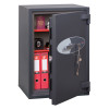phoenix planet hs6073 security safe with door ajar showing two red binders and various items inside