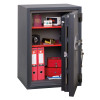phoenix planet hs6073 security safe with the door open showing shelves with various items inside