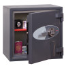phoenix cosmos hs9071 security safe with its door ajar showing items inside including a watch passport and money