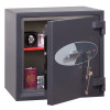 phoenix cosmos hs9071 security safe with the door ajar showing a watch, passport, and other items inside