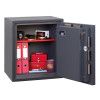 phoenix cosmos hs9072 security safe with the door open showing red files, a watch, a gold bar, a box, and a passport inside