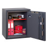 phoenix cosmos hs9072 security safe with door open showing folders, boxes, a passport and other items inside