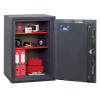 phoenix cosmos hs9073 security safe fully open showing three shelves with documents and small boxes inside