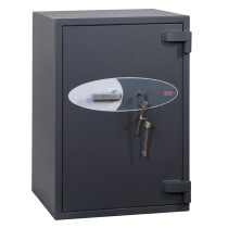 phoenix cosmos hs9073 security safe shown at an angled view with keys hanging from the lock on the door