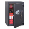 phoenix cosmos hs9073 security safe with door ajar showing interior shelves with files, passport and watch