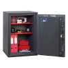 phoenix cosmos hs9073 security safe fully open showing shelves with documents, watches, boxes and other items inside