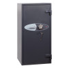 Angled view of the phoenix cosmos hs9074 security safe showing the keypad, handle and key lock