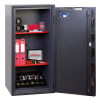 phoenix cosmos hs9074 security safe fully open showing the interior shelves with various office items inside