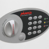 Close up of the phoenix electronic key safe showing the keypad, lock dial, and status indicator lights