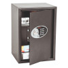 phoenix vela 0804e safe with the door open showing a digital keypad and items inside including a camera