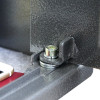 Close-up of a hinge component on the phoenix vela security electronic lock showing screw and metal parts